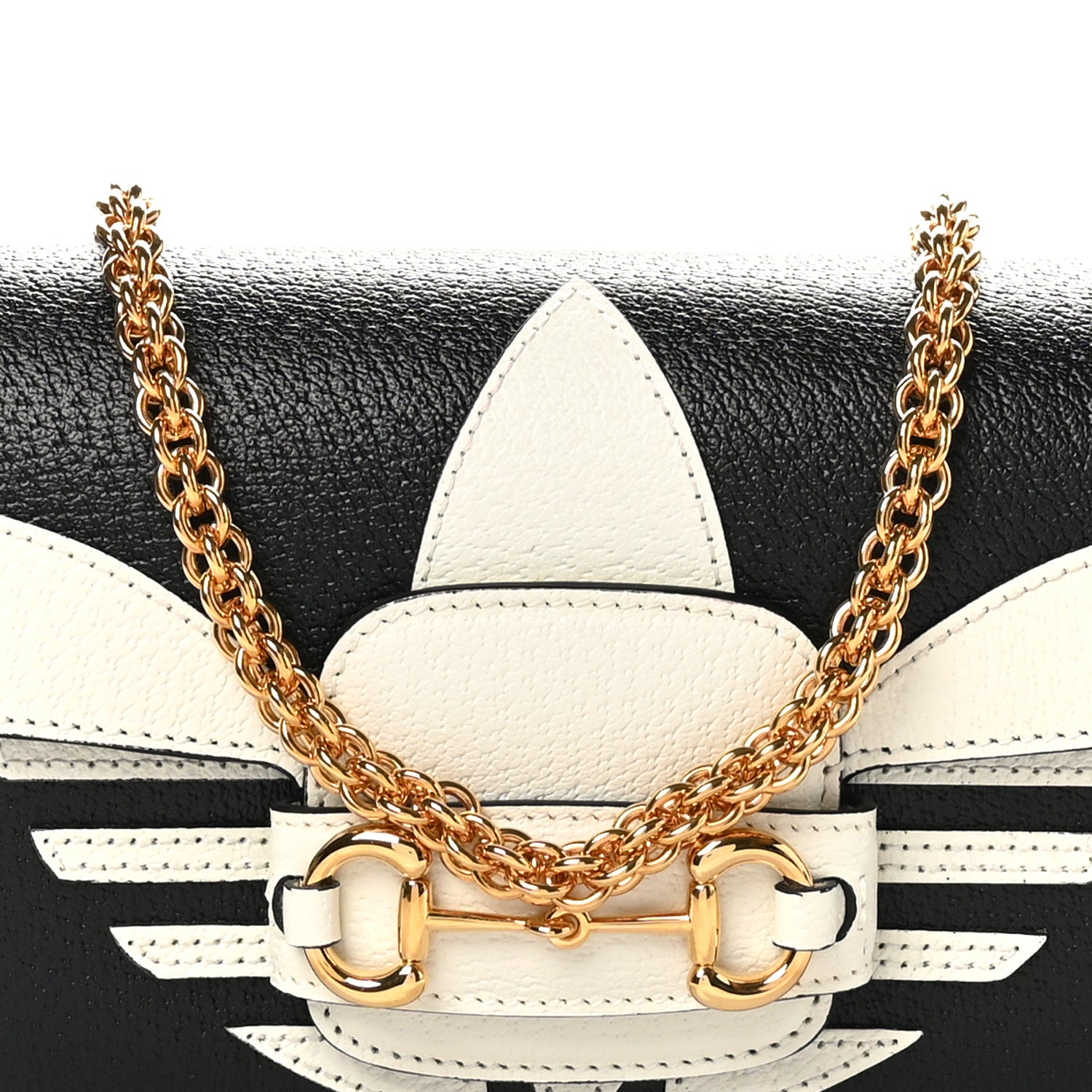 Gucci X ADIDAS Textured Dollar Calfskin Web Small Trefoil Horsebit 1955 Shoulder Bag Black Off White 8 of 10