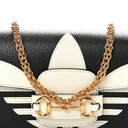 Gucci X ADIDAS Textured Dollar Calfskin Web Small Trefoil Horsebit 1955 Shoulder Bag Black Off White 8 of 10