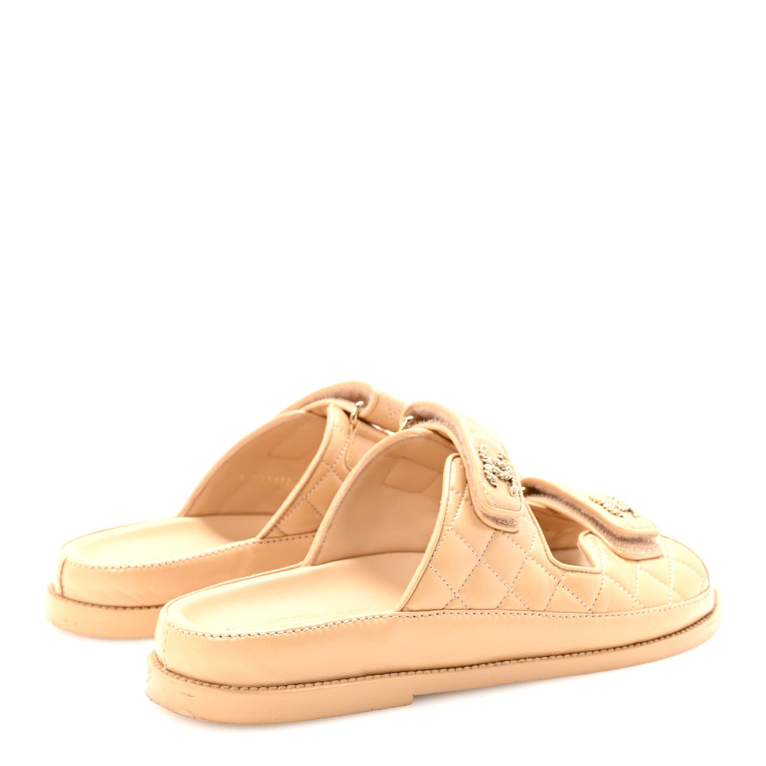 Chanel Lambskin Quilted Velcro Dad Chain CC Slide Sandals 39.5 Beige 5 of 10