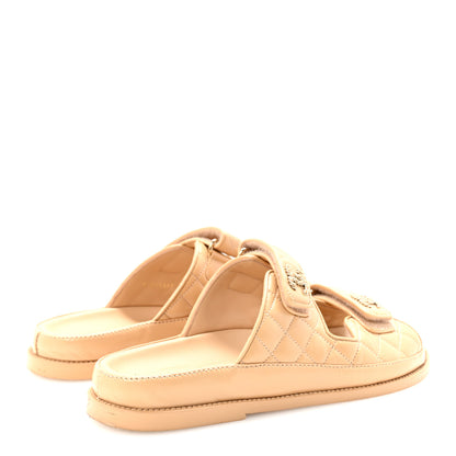 Chanel Lambskin Quilted Velcro Dad Chain CC Slide Sandals 39.5 Beige 5 of 10