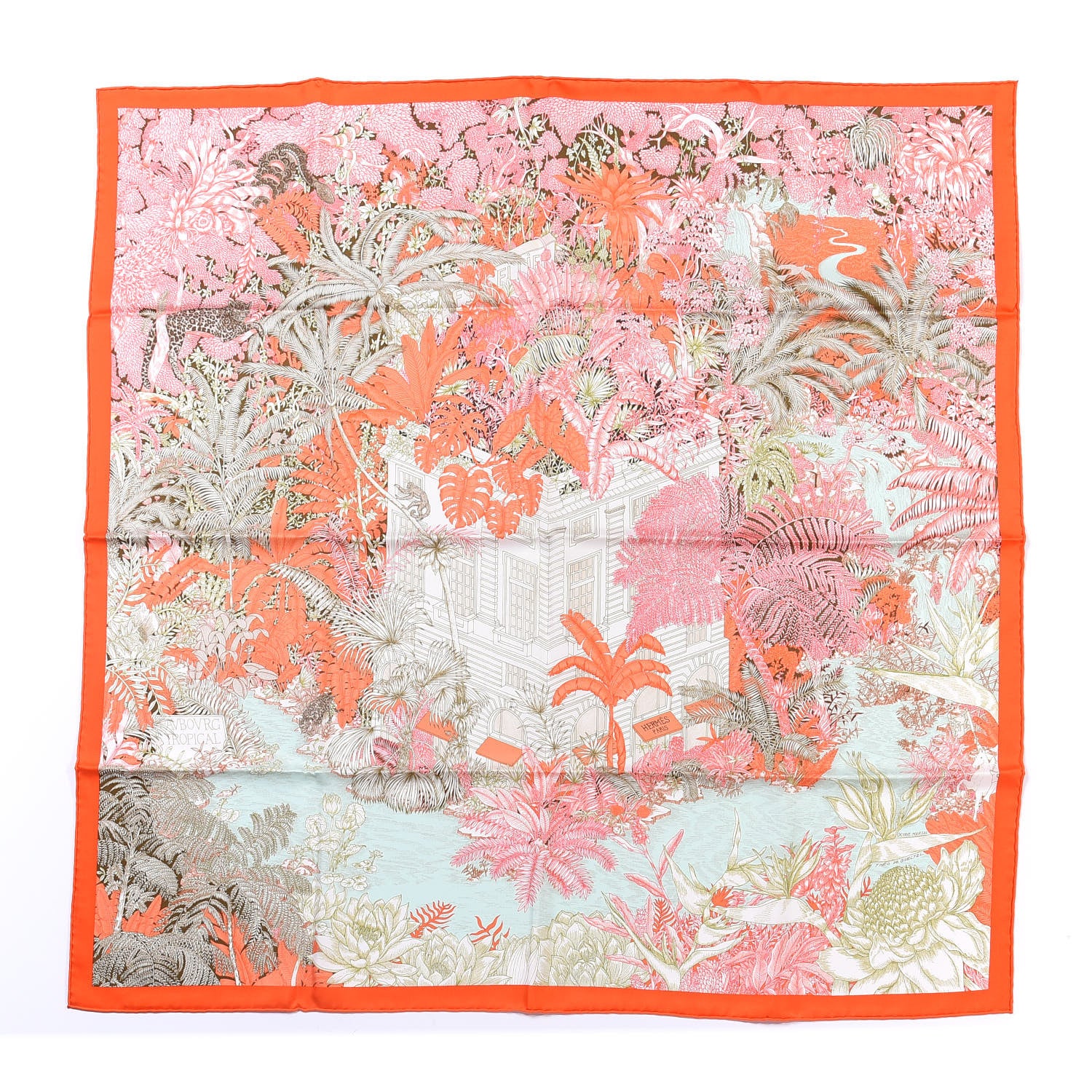 Hermes Silk Faubourg Tropical Scarf 90 Orange Kaki Saumon 1 of 4