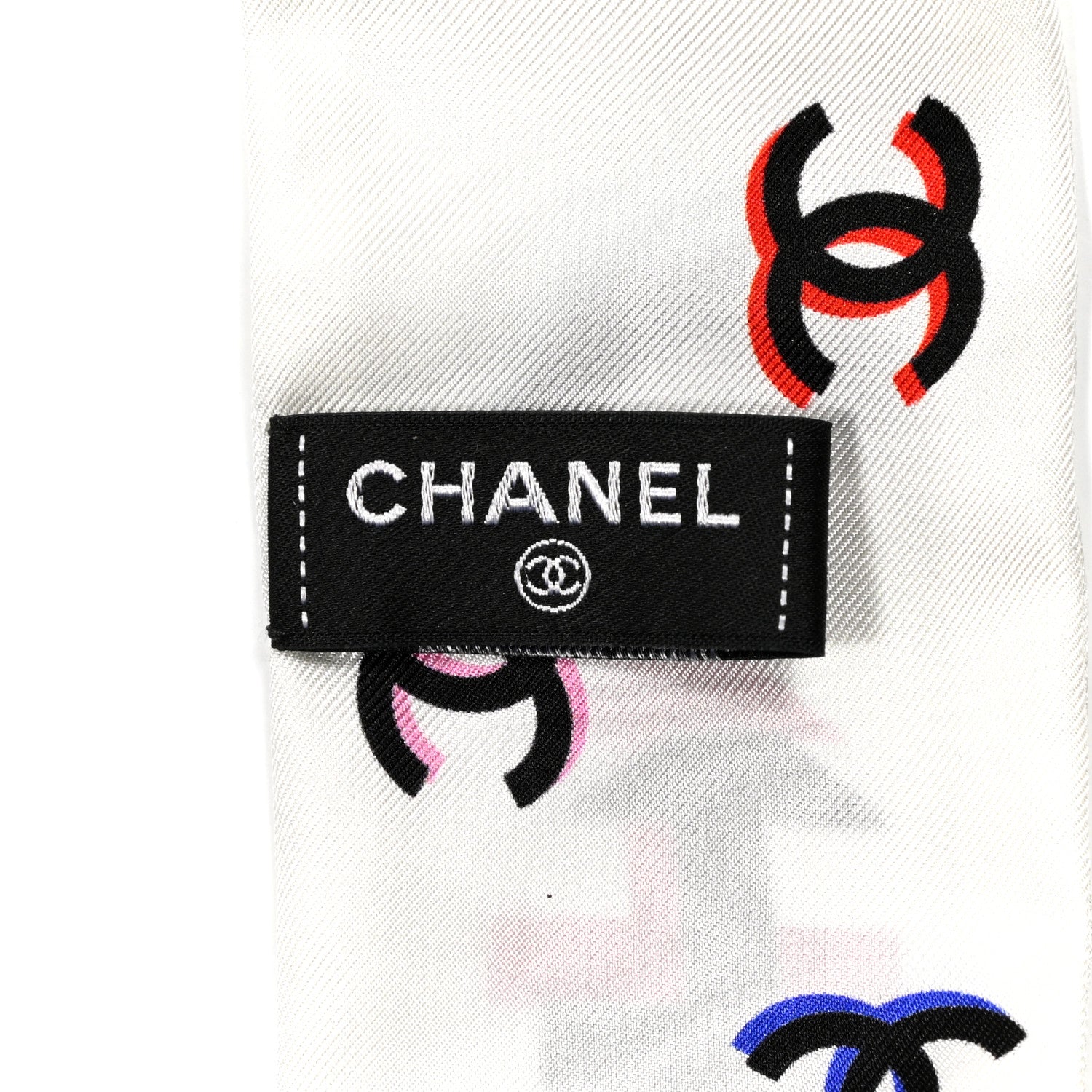 Chanel Silk Logo Slim Bandeau Scarf White Black Multicolor 3 of 4