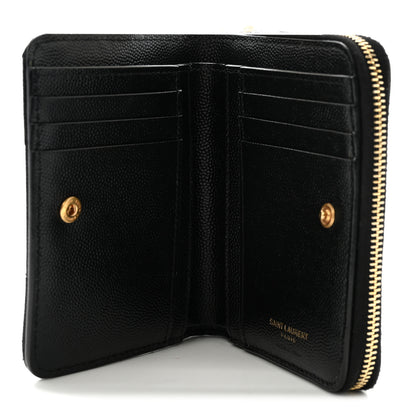 Saint Laurent Grain De Poudre Matelasse Chevron Monogram Compact Zip Around Wallet Black 5 of 6