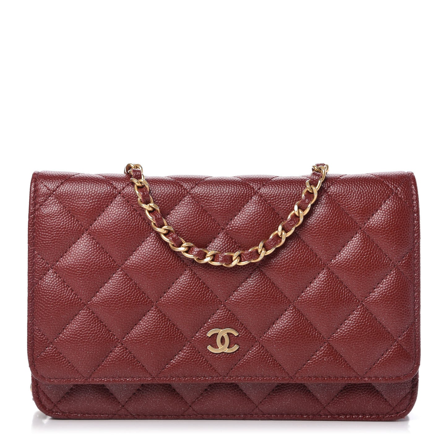 Metallic Caviar Quilted Wallet On Chain WOC Red