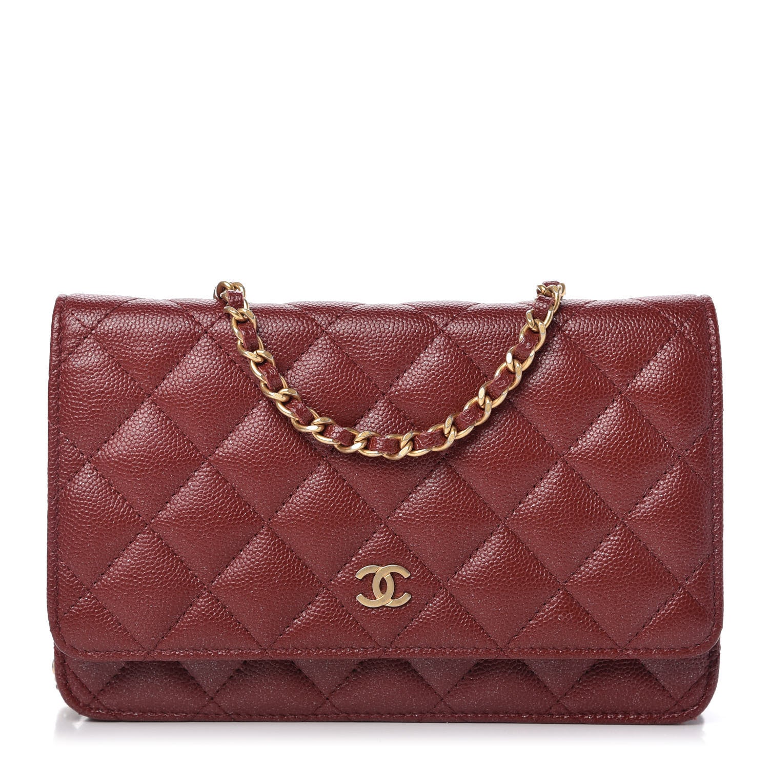 Chanel Metallic Caviar Quilted Wallet On Chain WOC Red 1 of 11