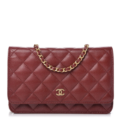 Chanel Metallic Caviar Quilted Wallet On Chain WOC Red 1 of 11
