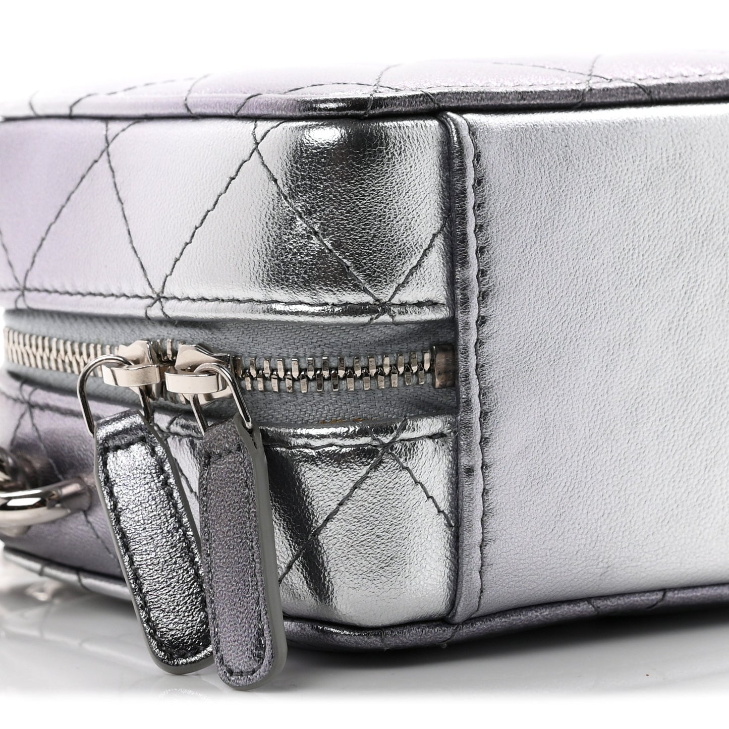 Gradient Metallic Lambskin Quilted Coco Punk Cube Clutch With Chain Silver Black