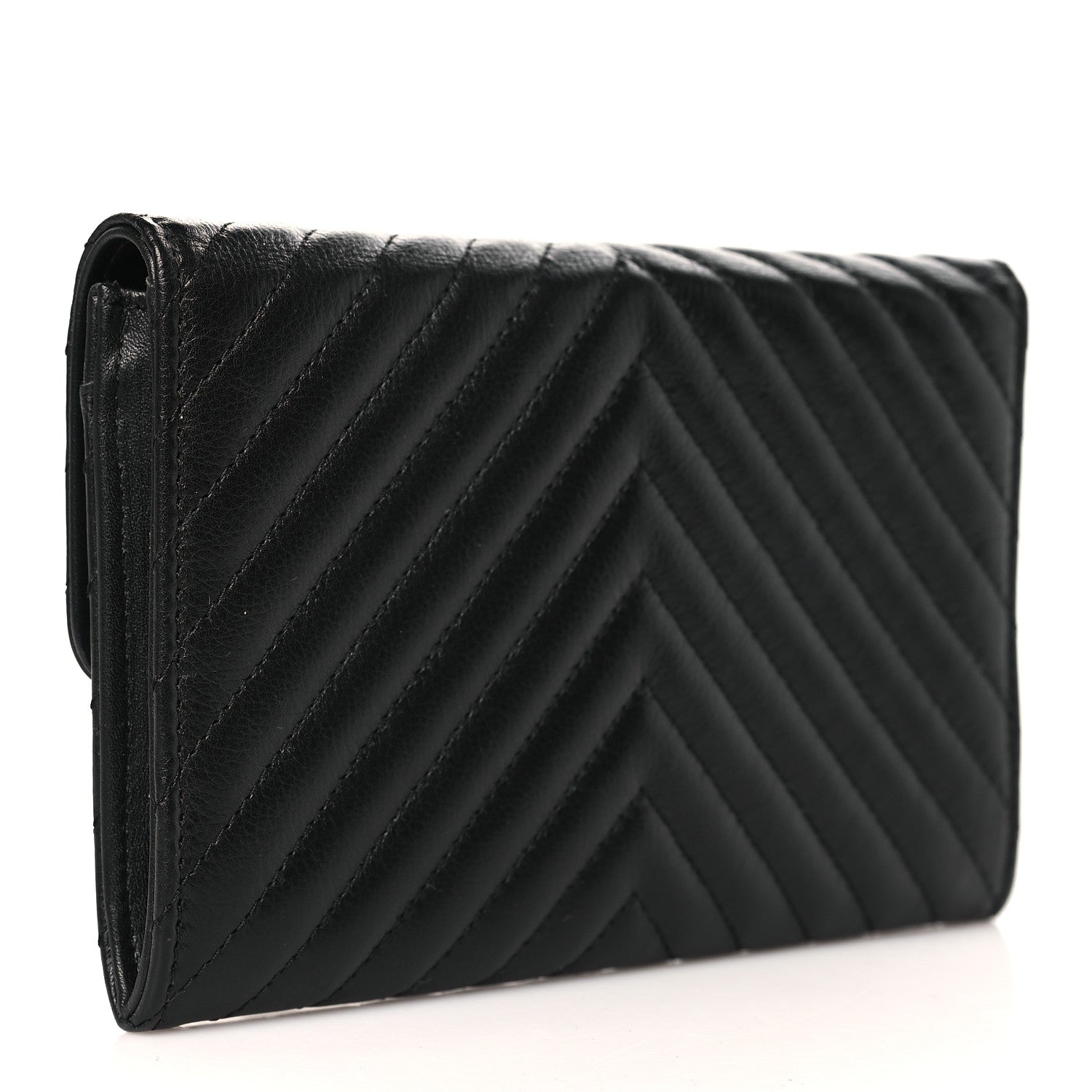 Chanel Cafskin Chevron Quilted Flap Wallet Black 3 of 8