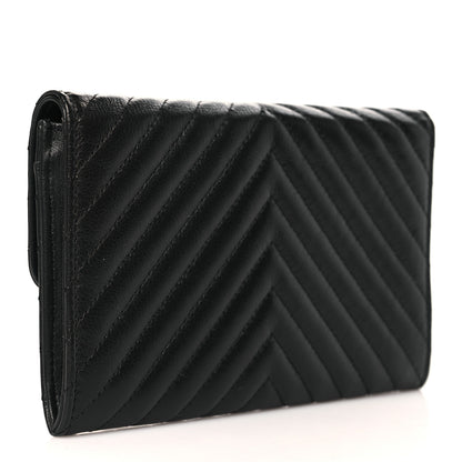 Chanel Cafskin Chevron Quilted Flap Wallet Black 3 of 8