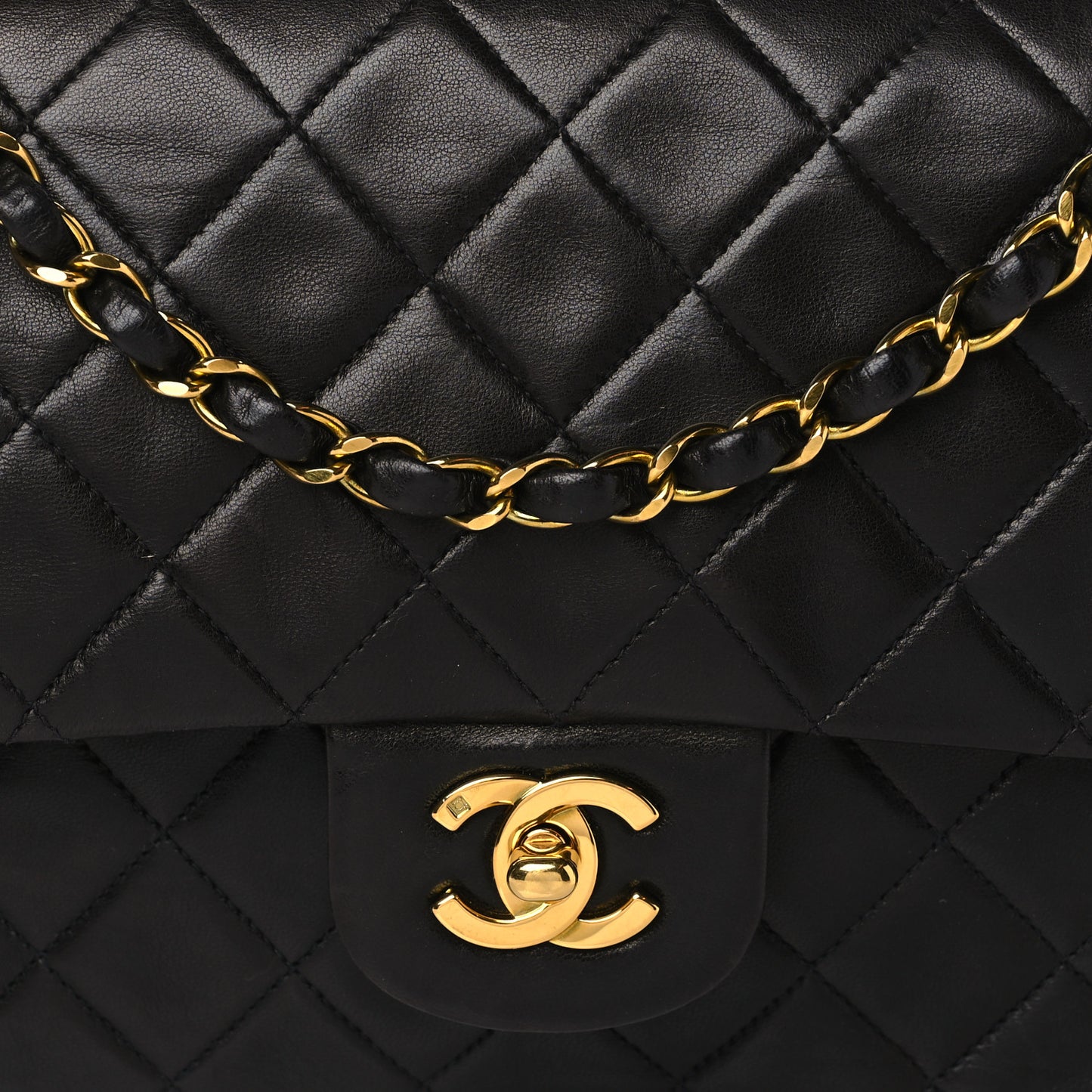 Lambskin Quilted Medium Double Flap Black