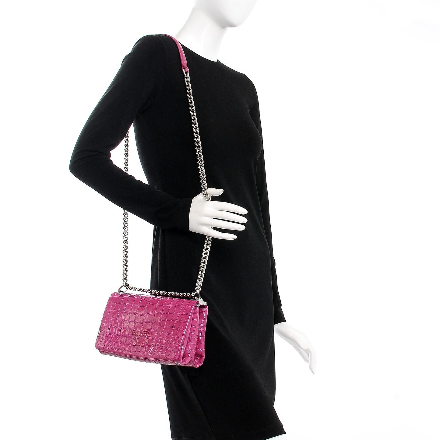 Croc Stamped Patent Palazzo Sultan Shoulder Bag Praire Pink
