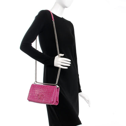 Versace Croc Stamped Patent Palazzo Sultan Shoulder Bag Praire Pink 2 of 6