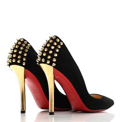 Christian Louboutin Suede Studded Zappa 100 Pumps 35 Black Gold 4 of 12