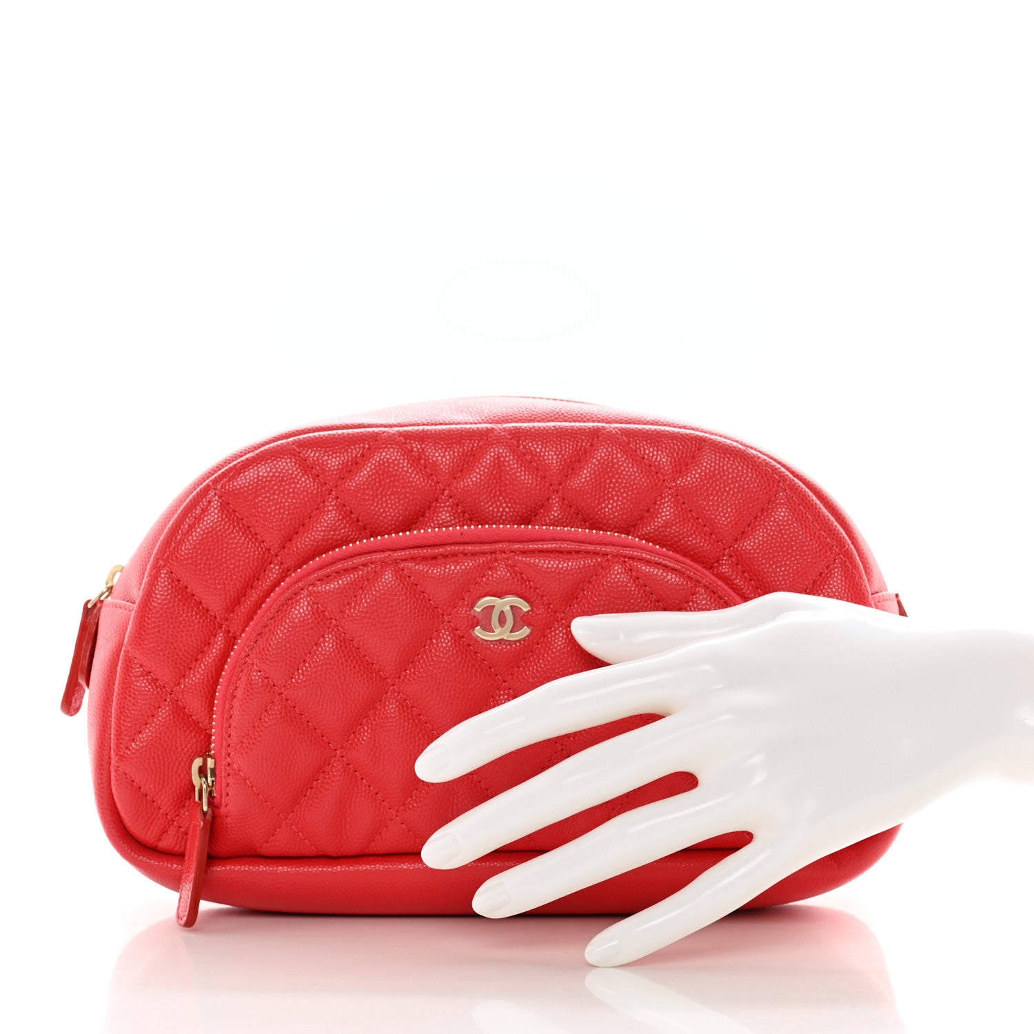 Chanel Caviar Quilted Double Zip Pouch Red 2 of 9