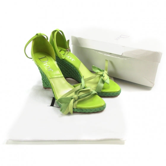 Christian Dior Leather Wedge Espadrilles 38.5 Green 5 of 7