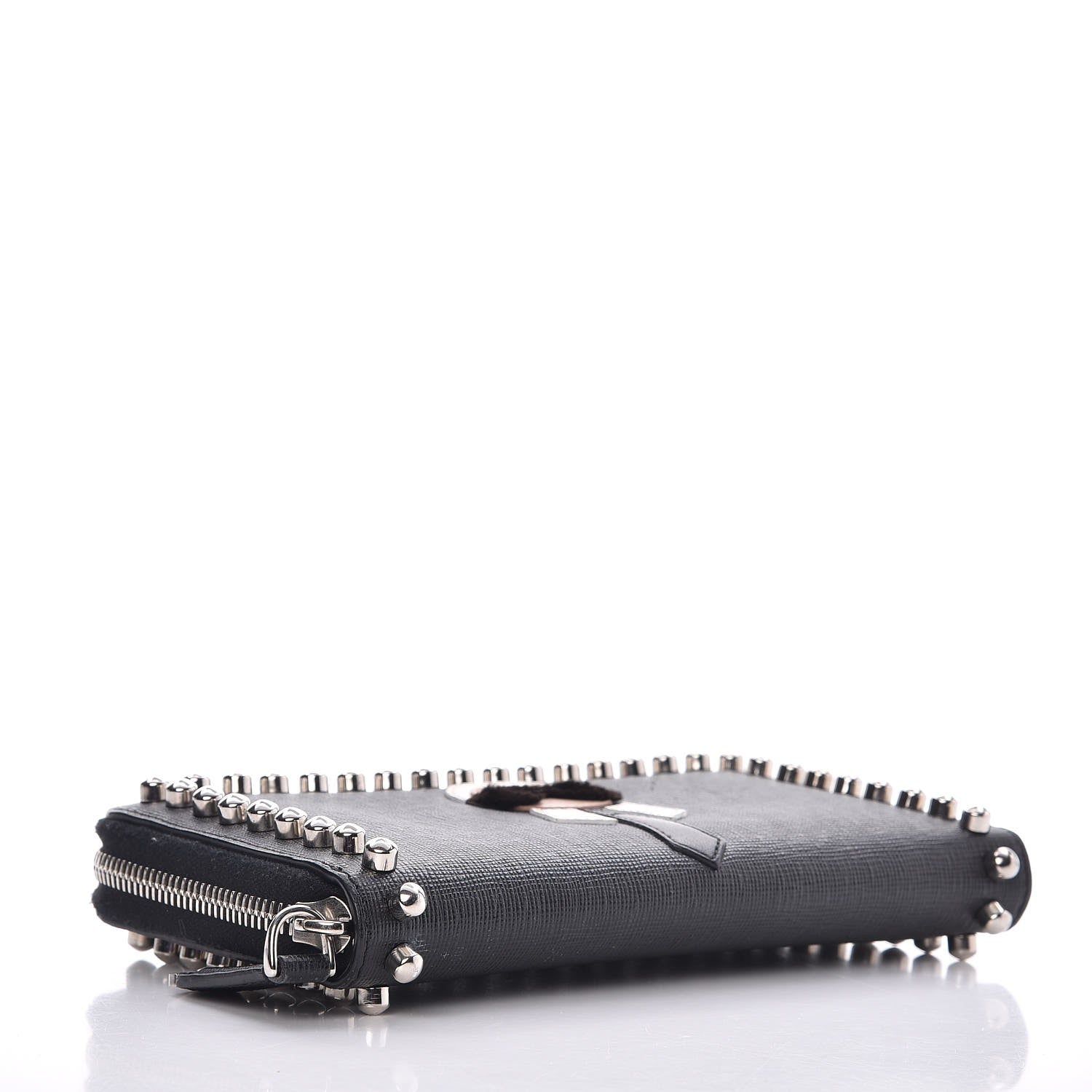 Fendi Vitello Elite Mink Fur Studded Karlito Zip Around Wallet Black 4 of 6