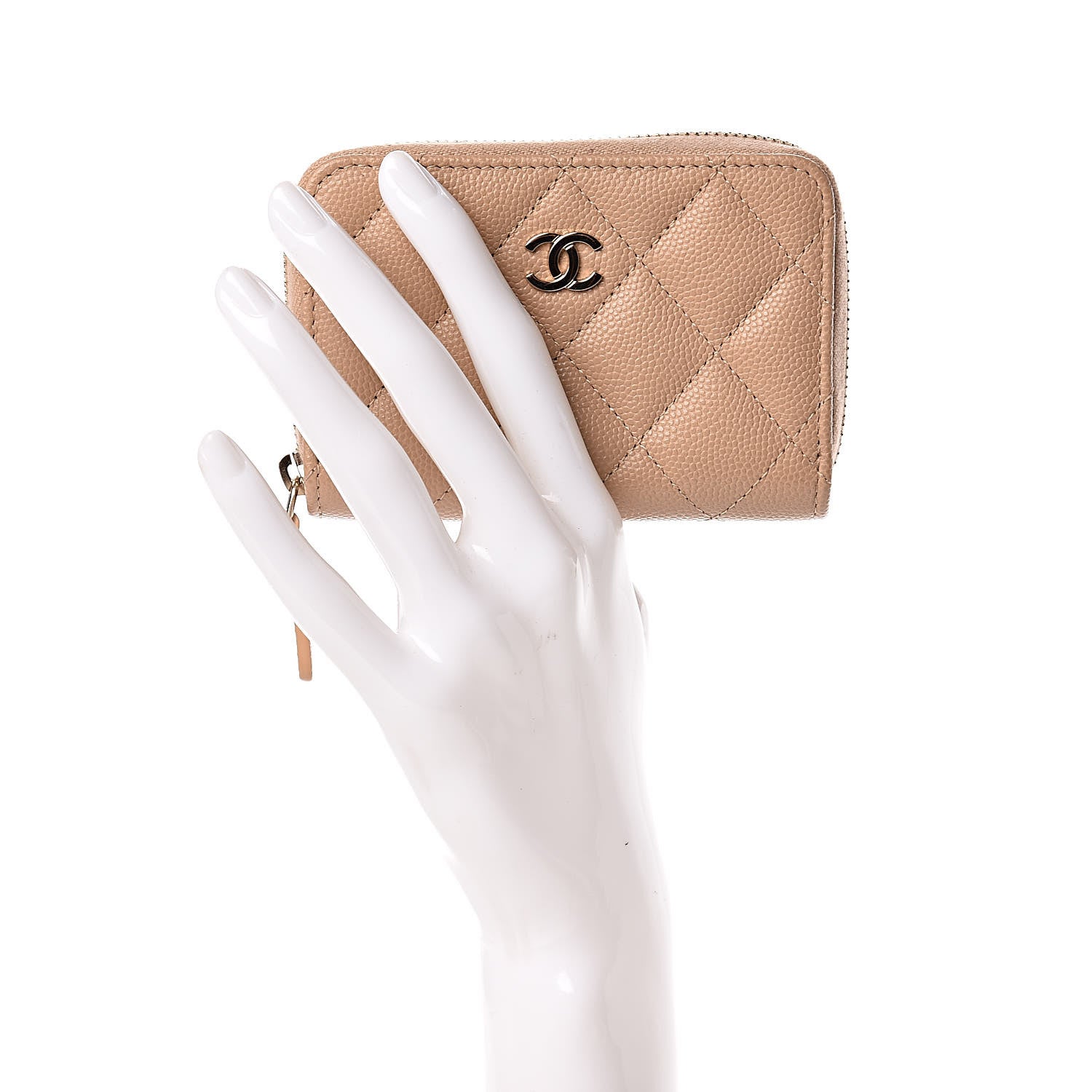 Chanel Caviar Quilted Zip Coin Purse Beige 2 of 8