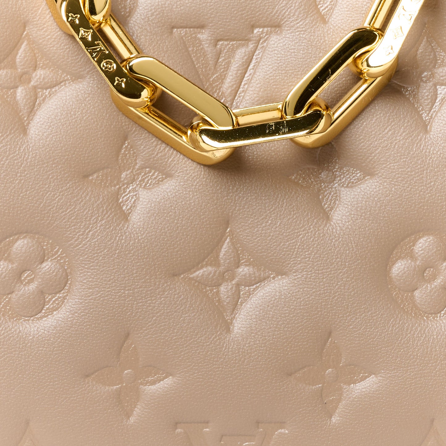 Lambskin Embossed Monogram Coussin PM Taupe