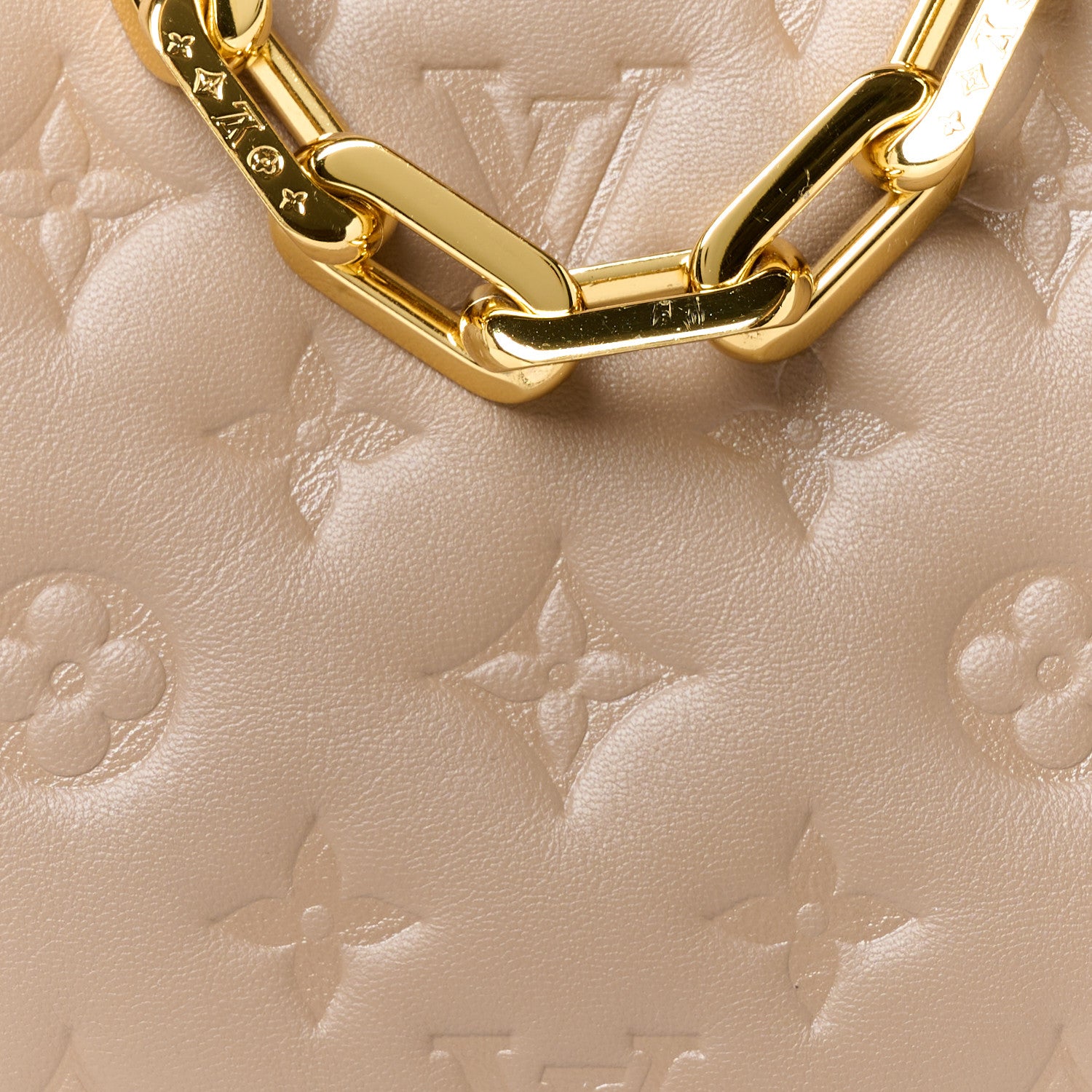 Louis Vuitton Lambskin Embossed Monogram Coussin PM Taupe 9 of 11