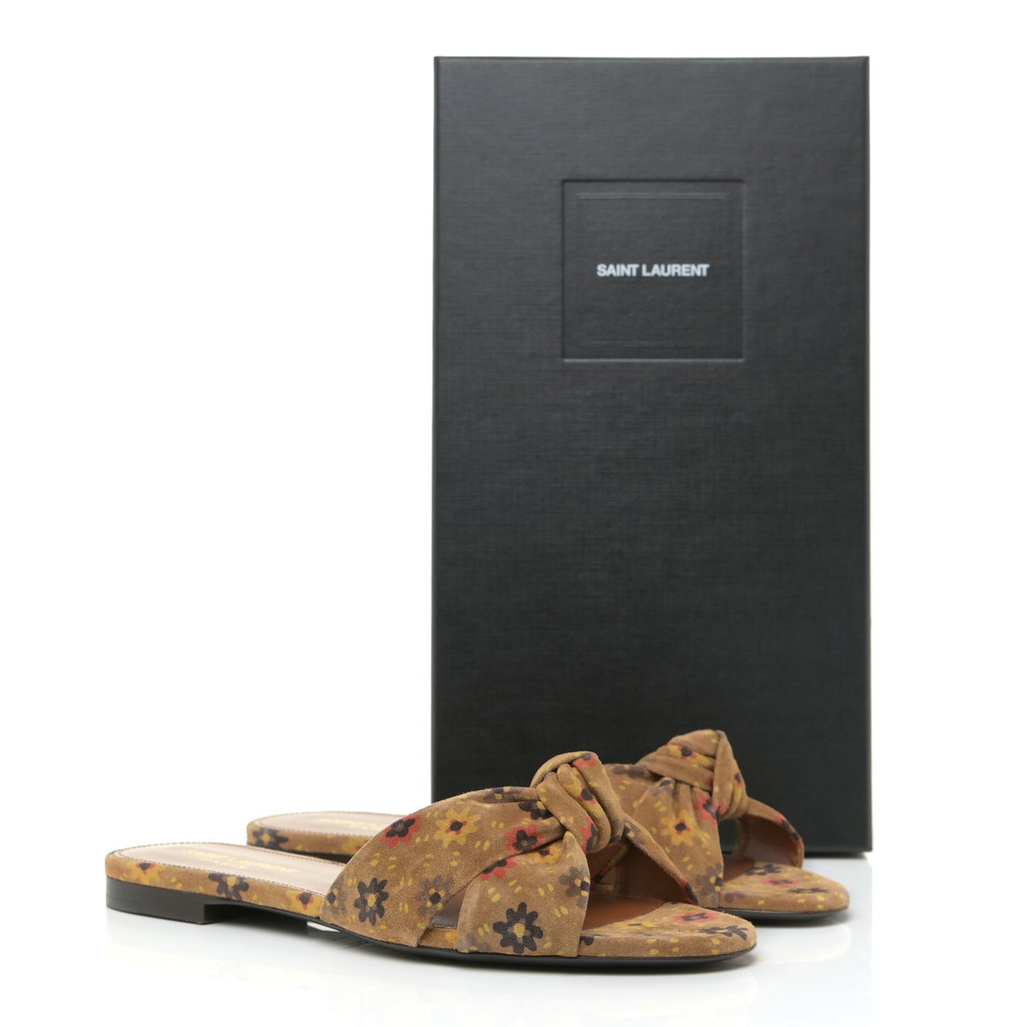 Bianca Floral Suede Slide Sandals 37.5 Beige Multicolor