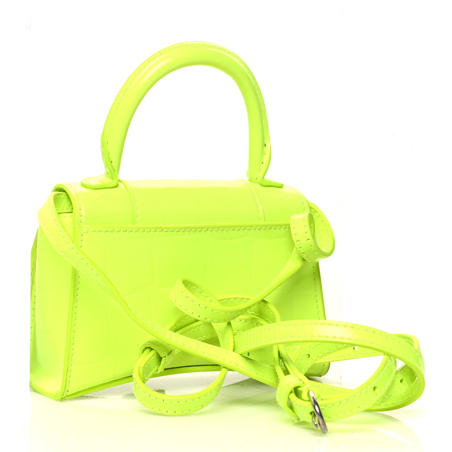 Semi Shiny Calfskin Crocodile Embossed Hourglass Top Handle Bag Mini Fluo Yellow