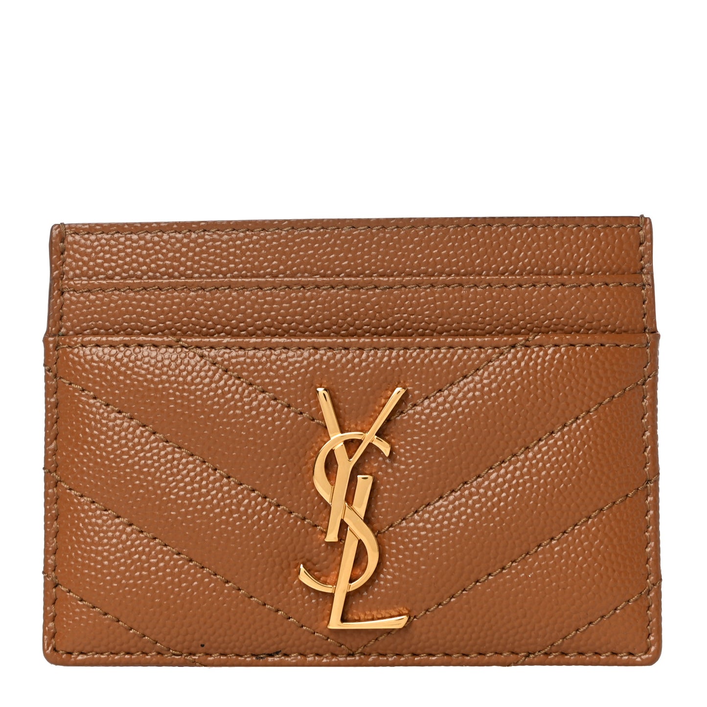 Grain De Poudre Matelasse Chevron Monogram Credit Card Case Natural Dark