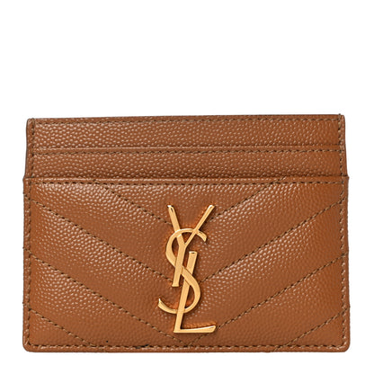 Saint Laurent Grain De Poudre Matelasse Chevron Monogram Credit Card Case Natural Dark 1 of 10