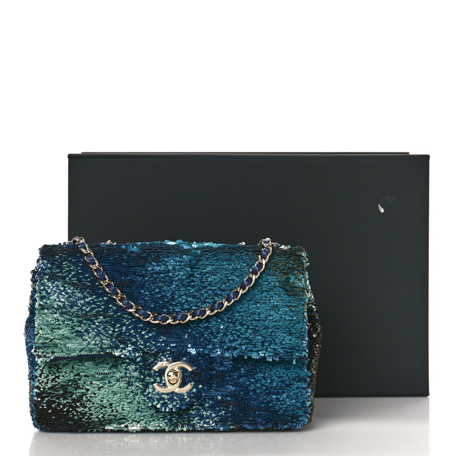 Chanel Shaded Sequins Mini Flap Light Green Dark Brown White Blue 10 of 10