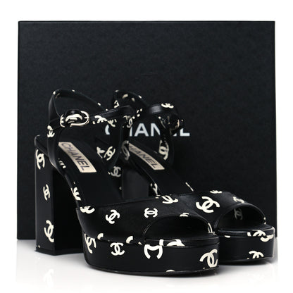 Chanel Printed Lambskin CC Platform Sandals 41 Black White 16 of 16