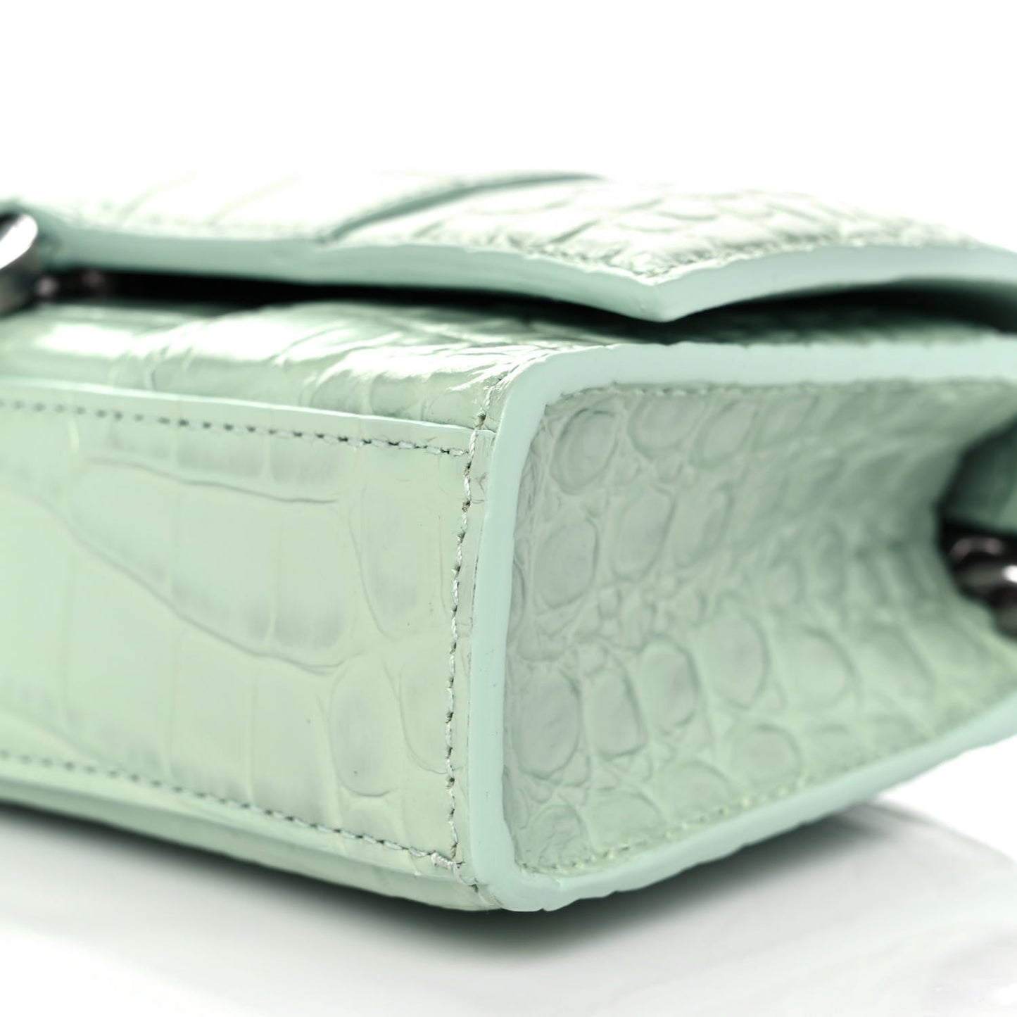 Shiny Calfskin Crocodile Embossed Hourglass Chain Bag Light Green