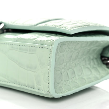 Balenciaga Shiny Calfskin Crocodile Embossed Hourglass Chain Bag Light Green 7 of 7