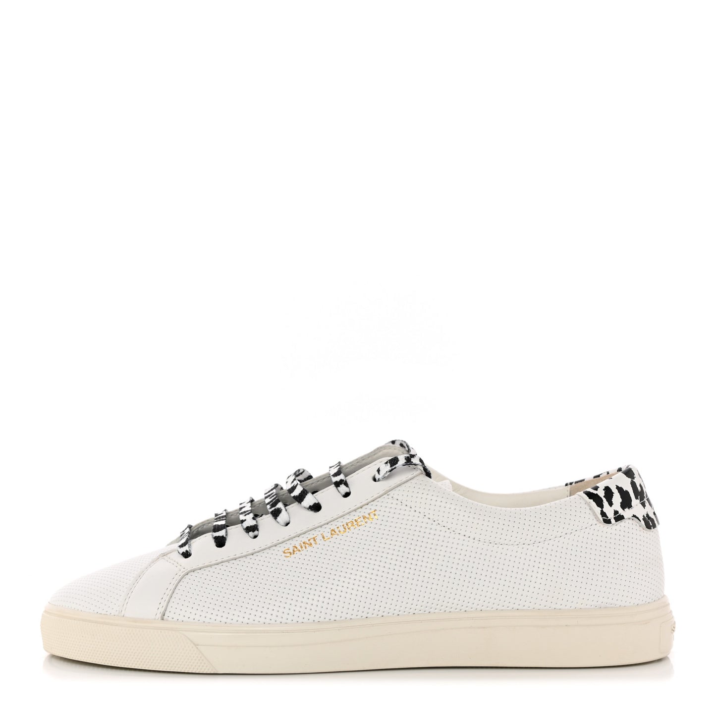Perforated Calfskin Cheetah Print Andy Low Top Sneakers 40.5 White Black