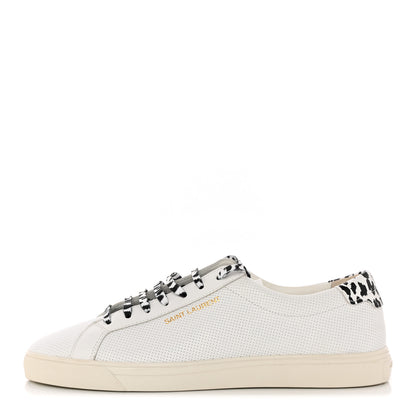Saint Laurent Perforated Calfskin Cheetah Print Andy Low Top Sneakers 40.5 White Black 1 of 10