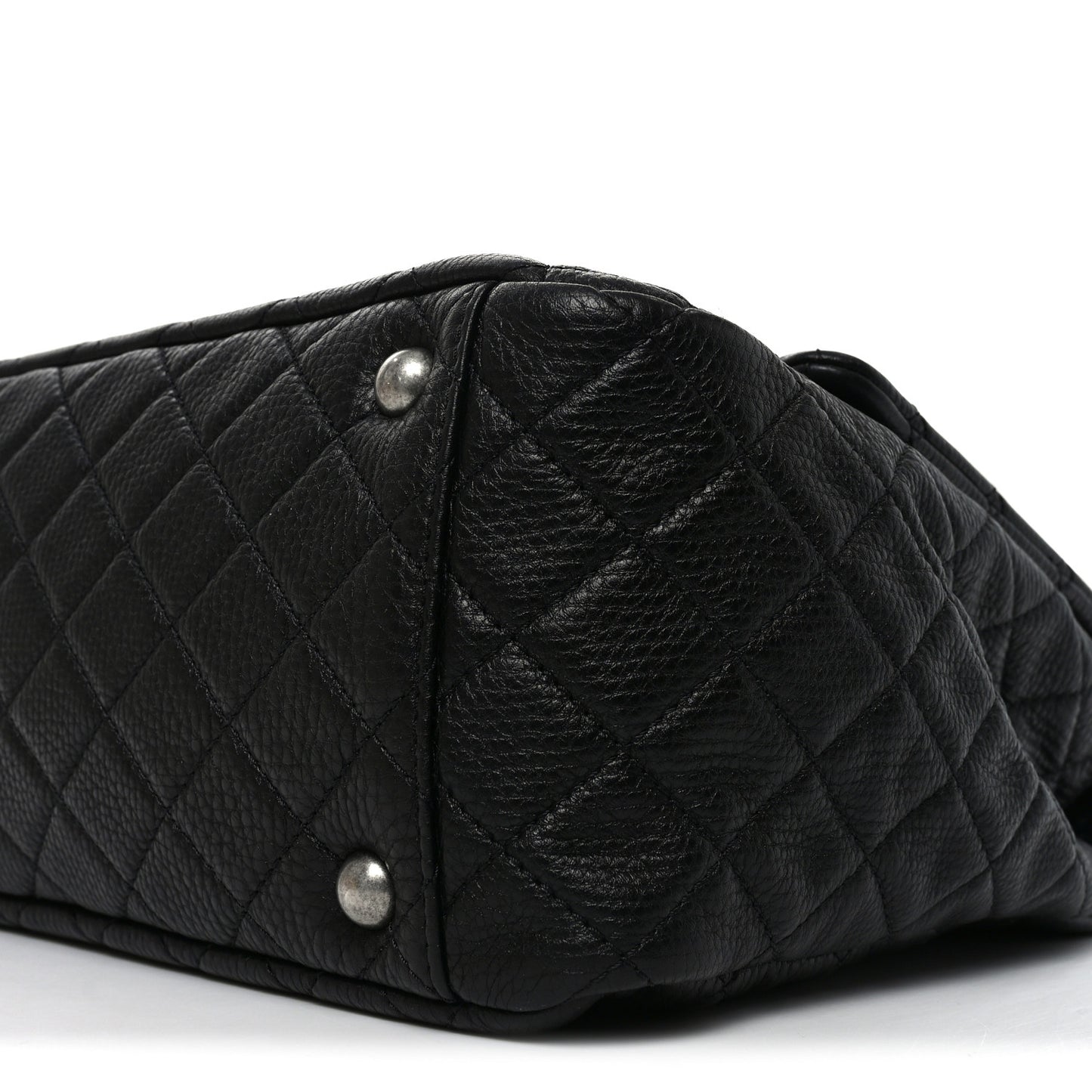 Grained Calfskin Quilted XXL Travel Flap Bag Black Black