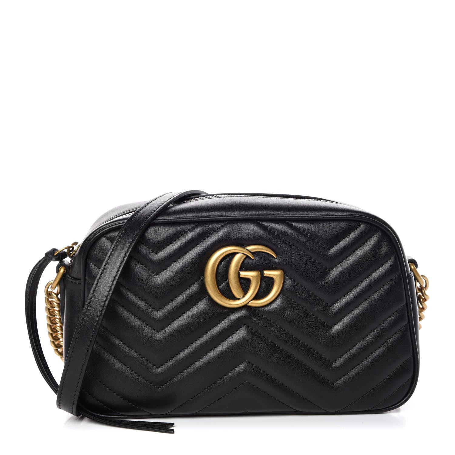 Gucci Calfskin Matelasse Small GG Marmont Chain Shoulder Bag Black 1 of 9