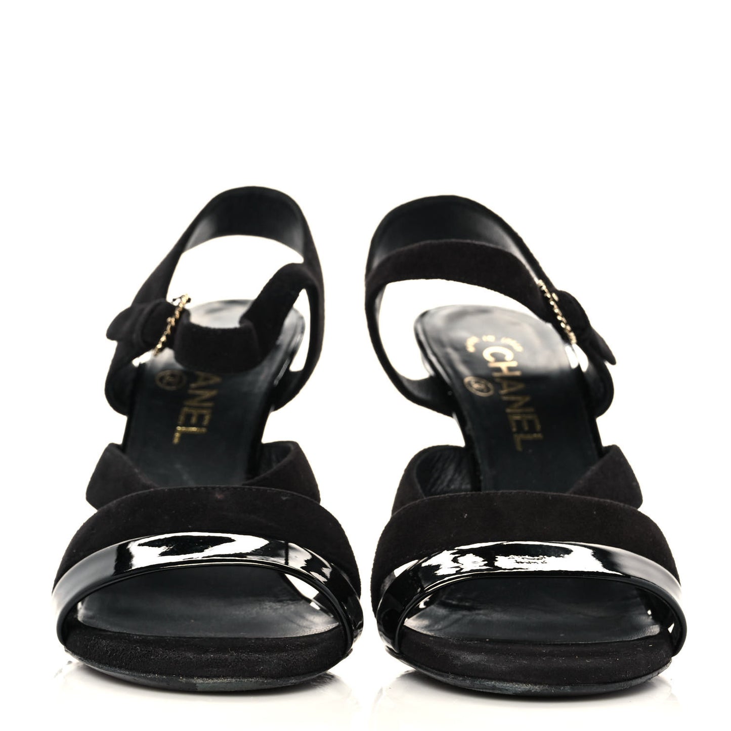 Kid Suede Patent Pearl Sandals 37 Black