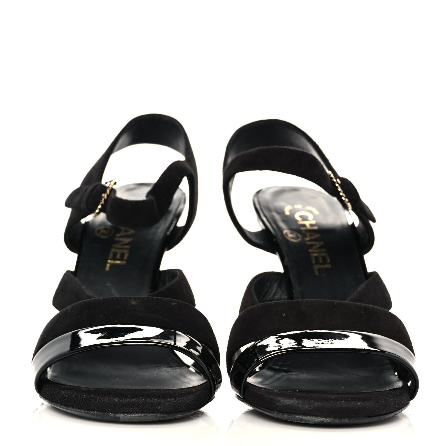 Chanel Kid Suede Patent Pearl Sandals 37 Black 2 of 11