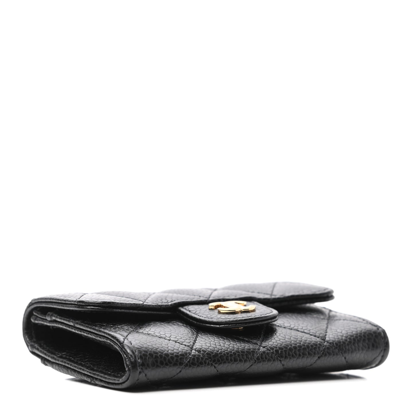 Caviar Quilted Flap Card Holder Wallet Black