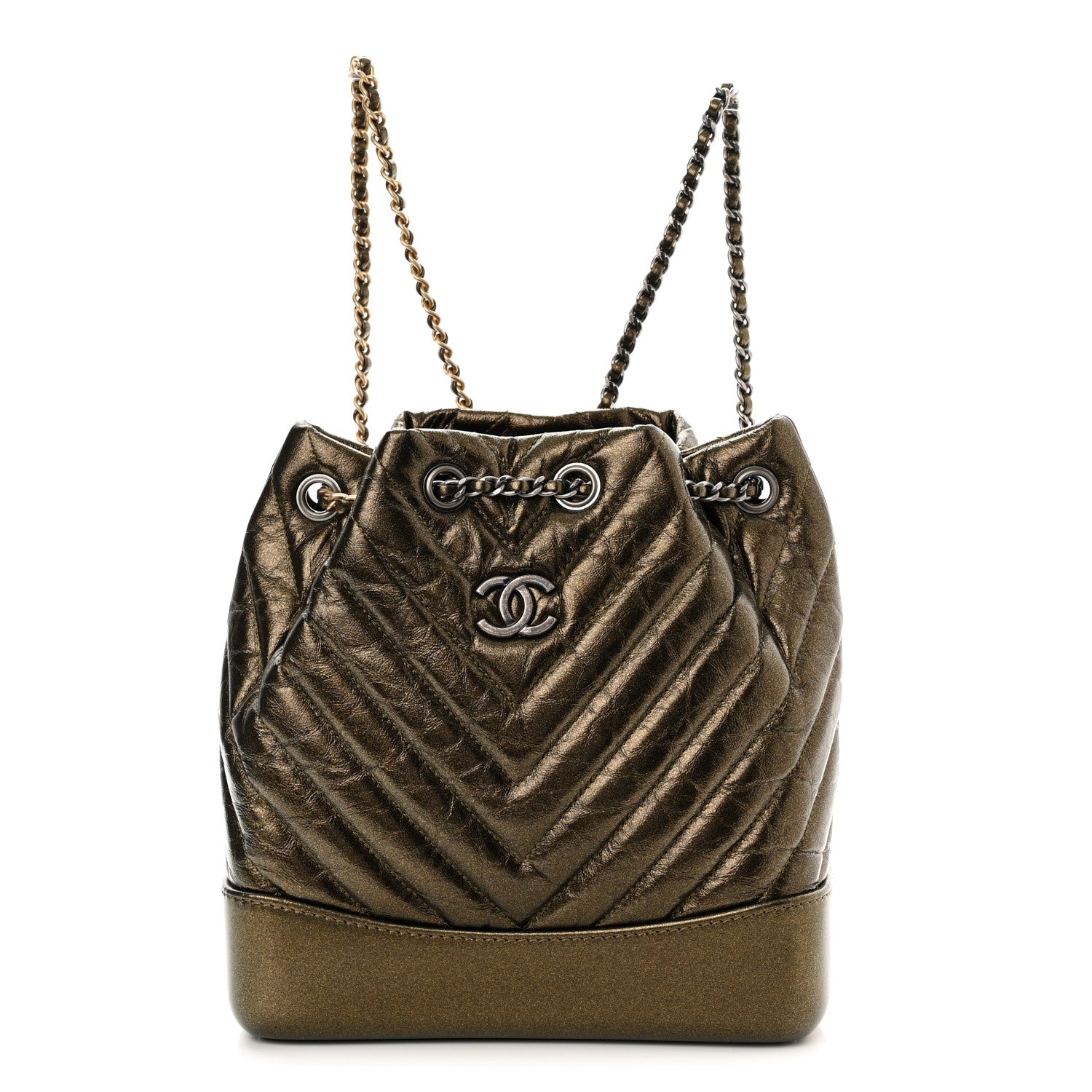 Chanel Metallic Aged Calfskin Chevron Quilted Small Gabrielle Backpack Gold 1 of 10