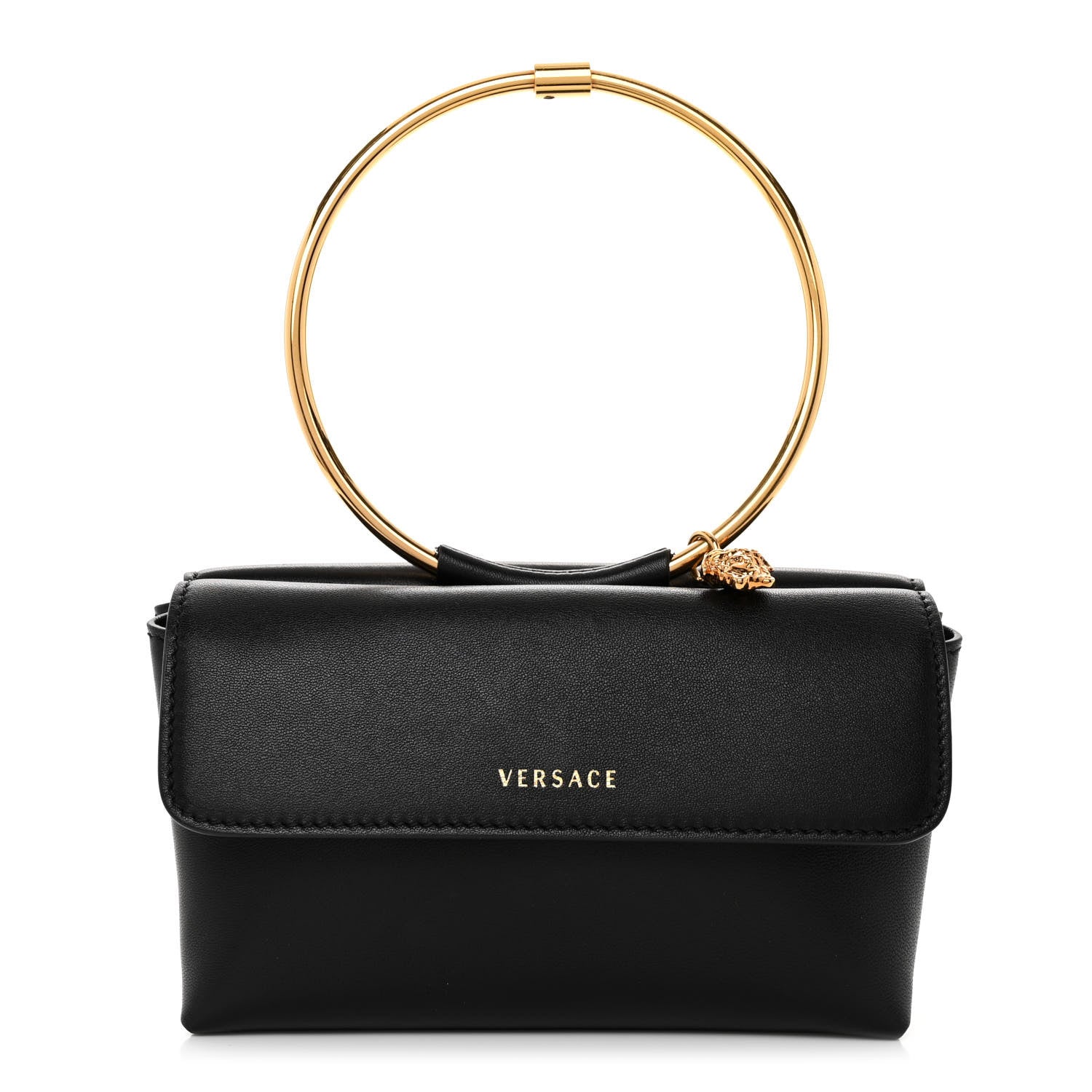 Versace Nappa Calfskin Medusa Ring Evening Clutch Bag Black 1 of 10