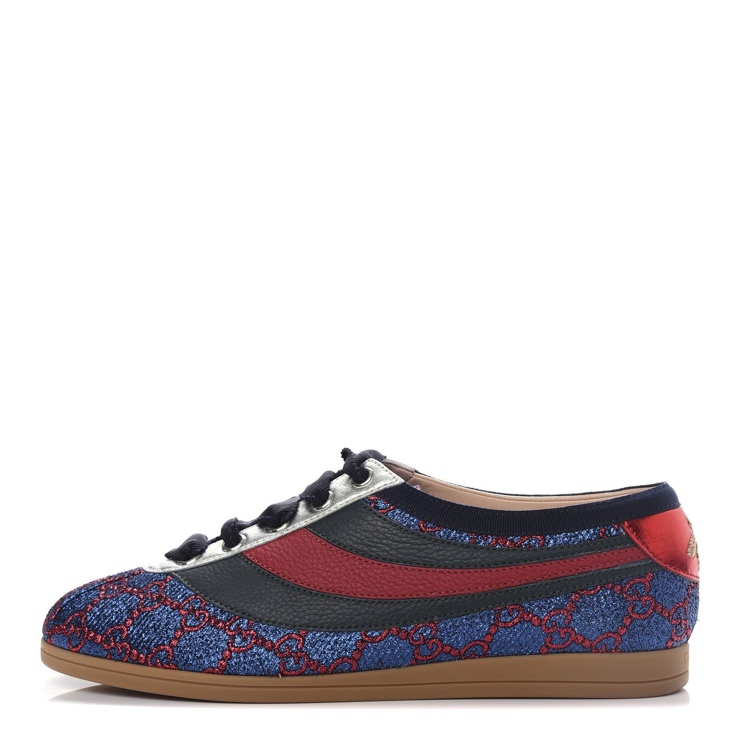 Lurex Calfskin Web GG Monogram Womens Falacer Sneakers 36 Iridescent Blue Iridescent Red Silver