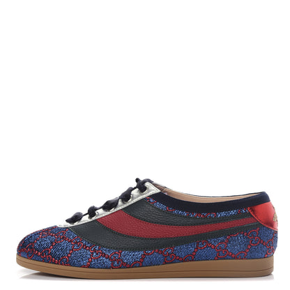 Gucci Lurex Calfskin Web GG Monogram Womens Falacer Sneakers 36 Iridescent Blue Iridescent Red Silver 1 of 11