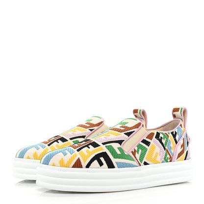 Fendi X SARA COLEMAN Canvas FF Vertigo Embroidered Womens Rise Slip On Sneakers 39 Grezzo Multicolor 3 of 12