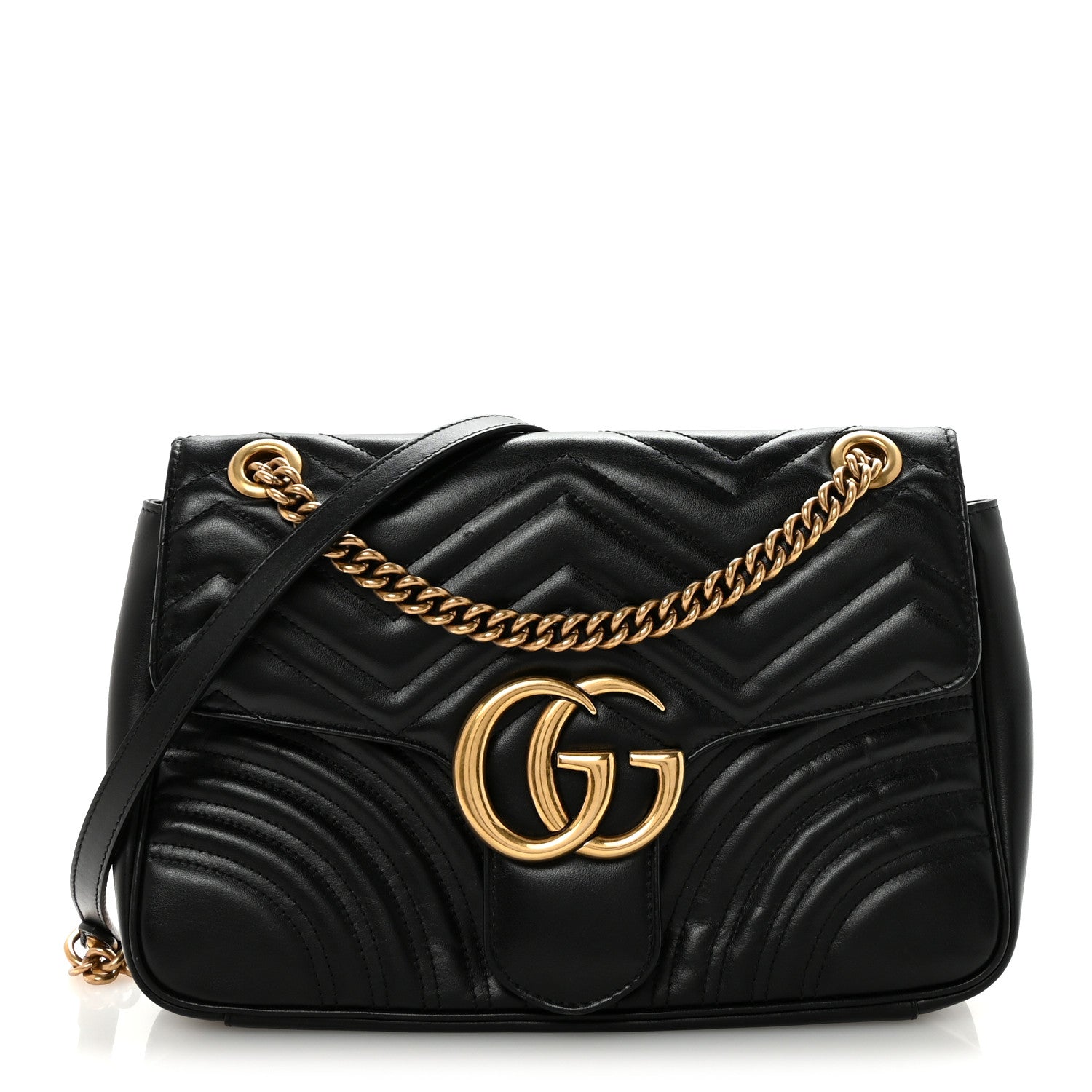 Gucci Calfskin Matelasse Medium GG Marmont Shoulder Bag Black 1 of 10