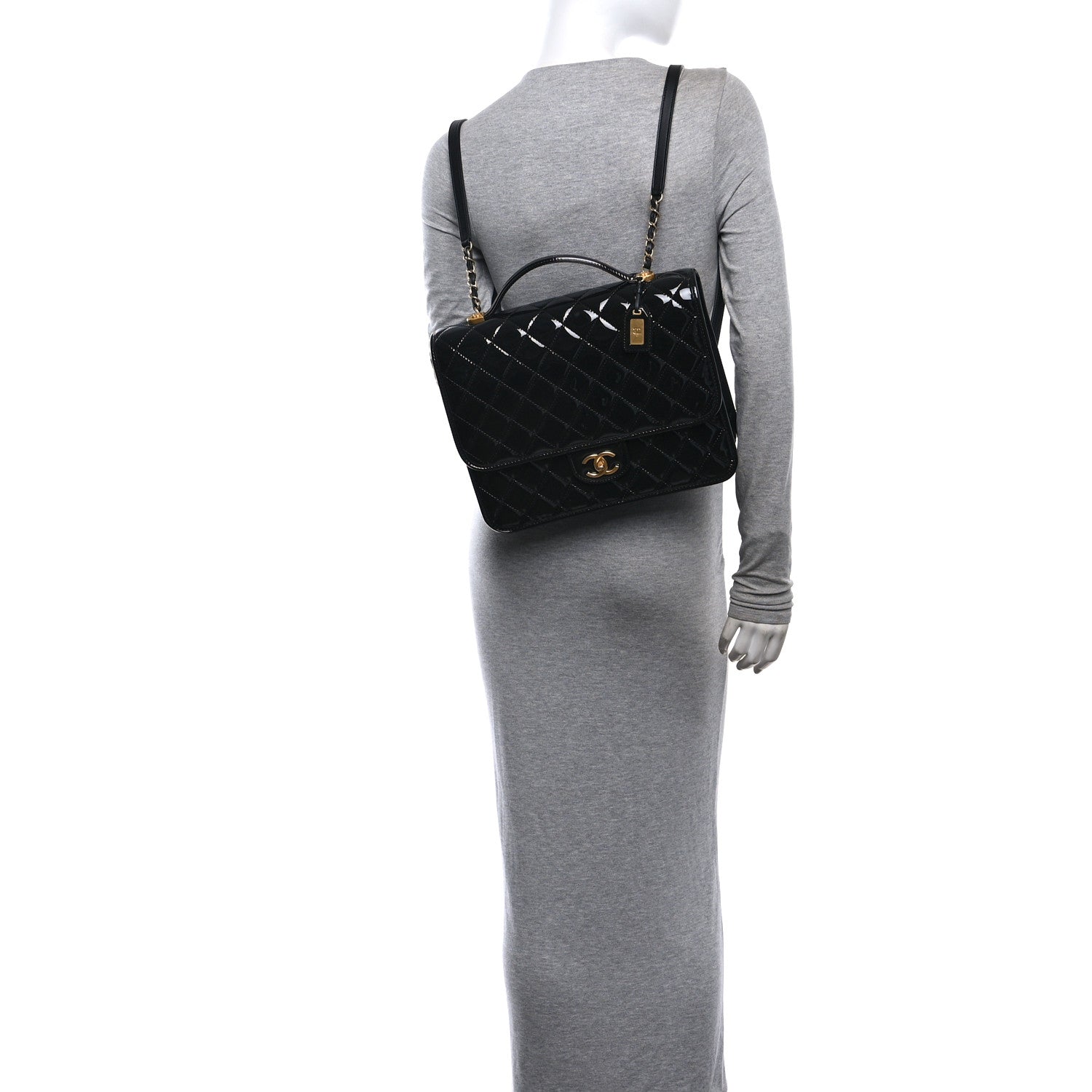 Chanel Patent Quilted Large School Memory Top Handle Flap Black Black 2 of 10