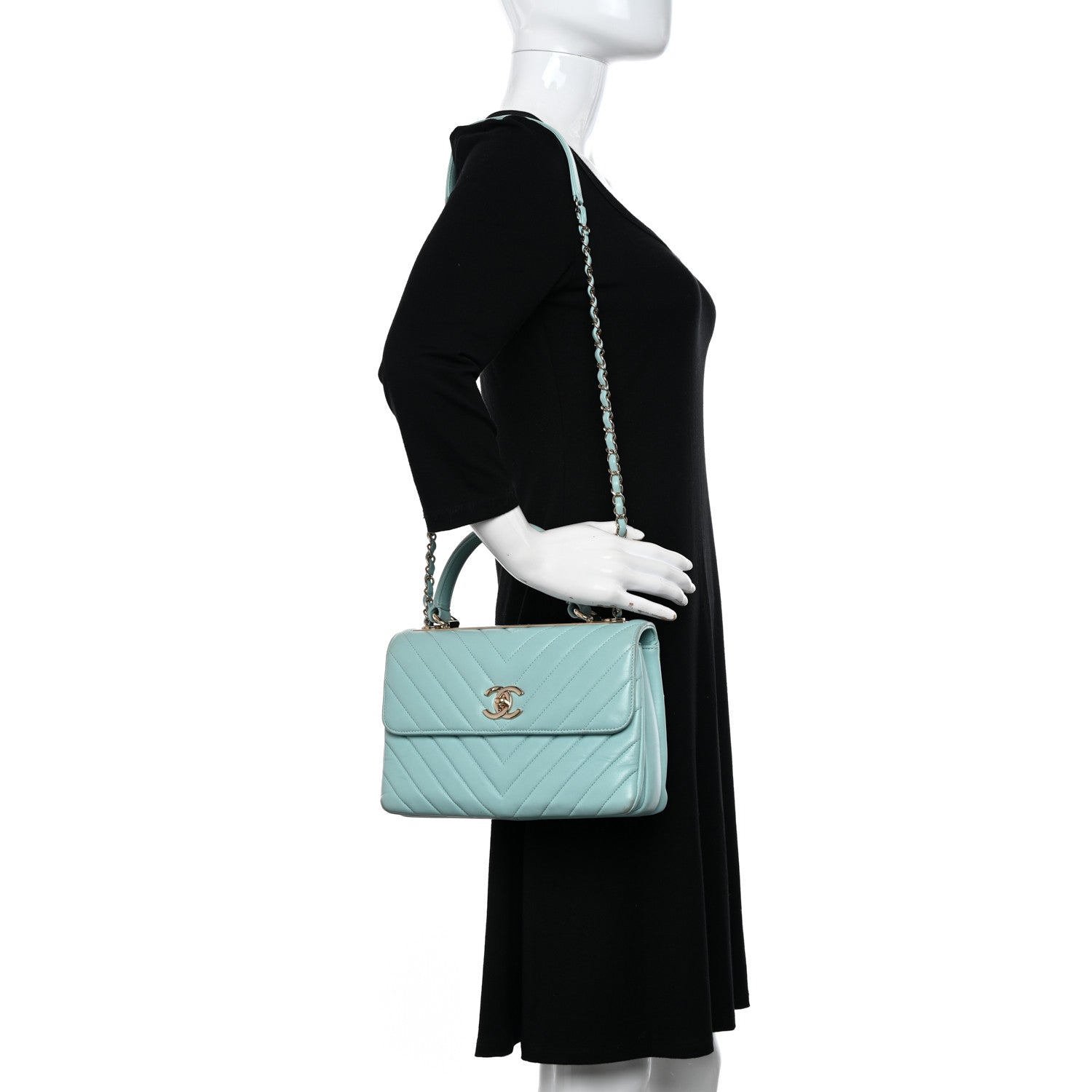 Chanel Lambskin Chevron Quilted Small Trendy CC Dual Handle Flap Bag Light Green 2 of 17