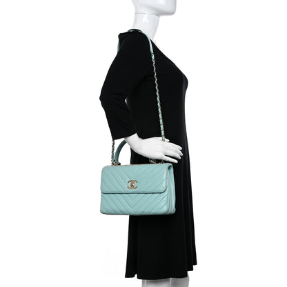 Chanel Lambskin Chevron Quilted Small Trendy CC Dual Handle Flap Bag Light Green 2 of 17