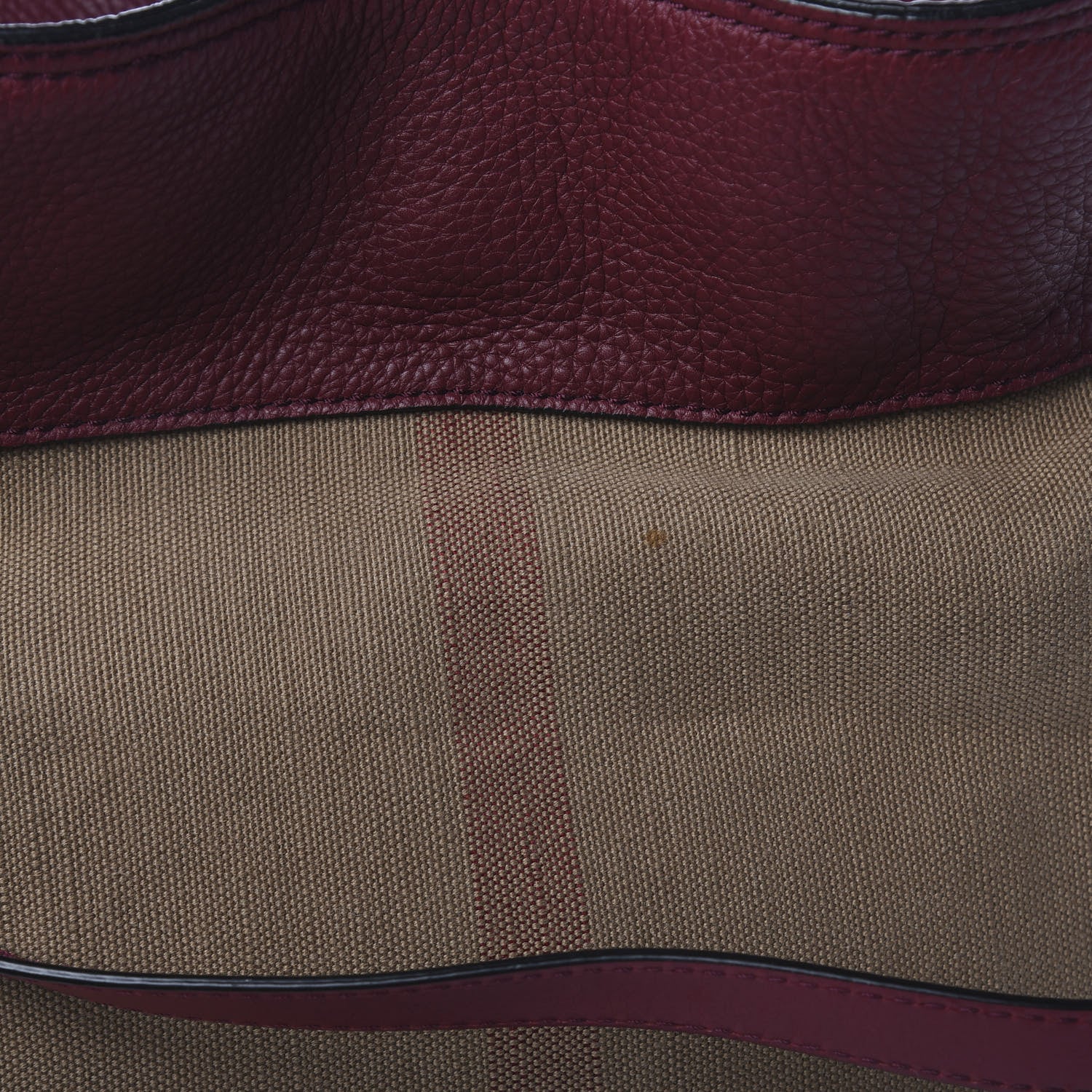 Burberry Grainy Calfskin Canvas Mega Check Medium Ashby Tassel Hobo Burgundy Red 11 of 13