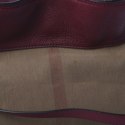Burberry Grainy Calfskin Canvas Mega Check Medium Ashby Tassel Hobo Burgundy Red 11 of 13