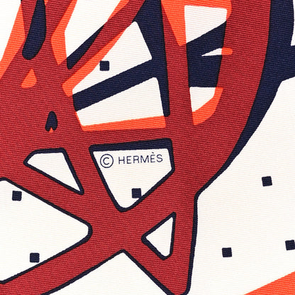 Hermes Silk Caleche Elastique Scarf 90 Vermillion White Marine 4 of 5